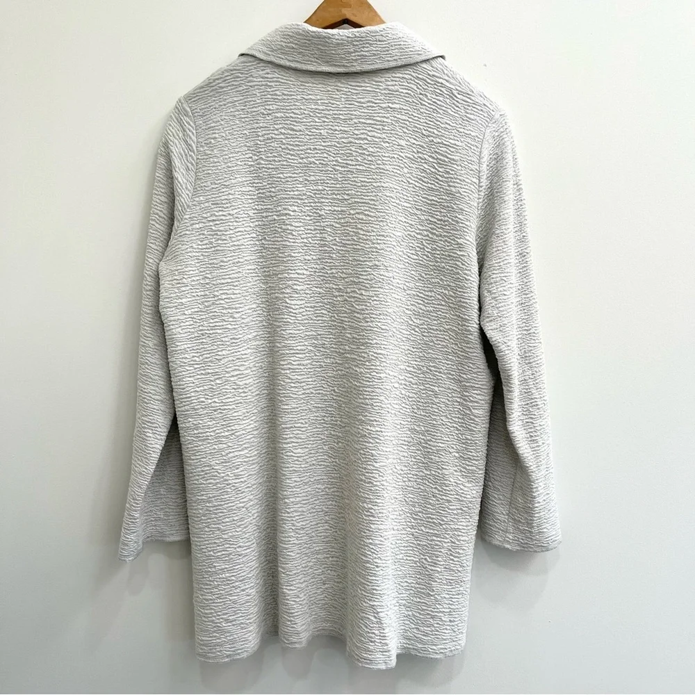 Eileen Fisher Grey Lyocell Single Button Textured Cardigan Pockets Size Medium